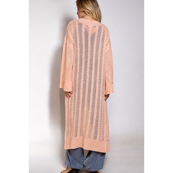 POL Himalayan Pink Mixed Weave Oversized Transitional Knit Long Cardigan - Picture 5 of 6